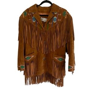 Erez Levy Suede Leather Embroidered Fringe Jacket Small
